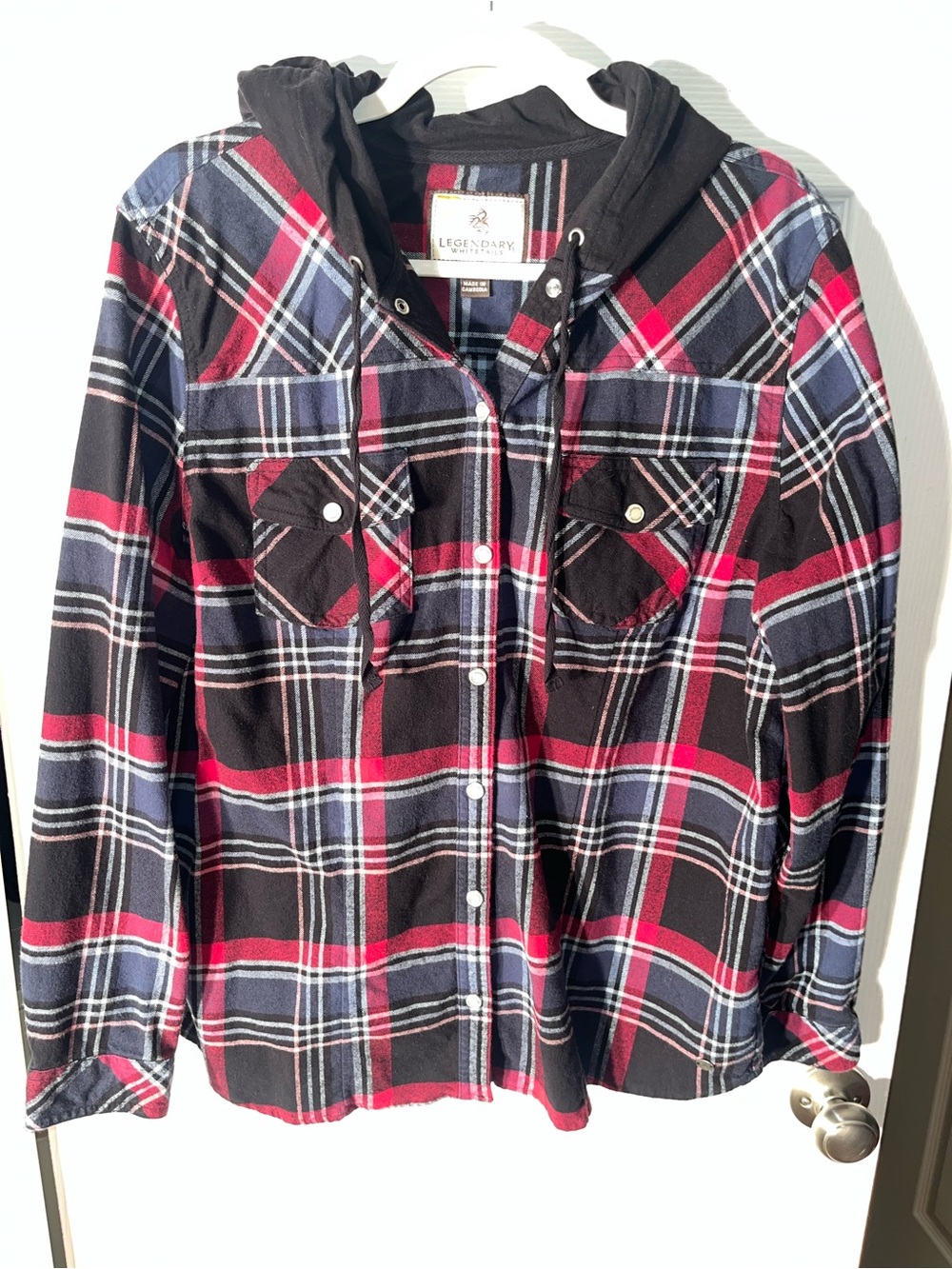 Legendary Whitetails Women's Hooded Flannel Snap Shirt Large Plaid Lumber Jane